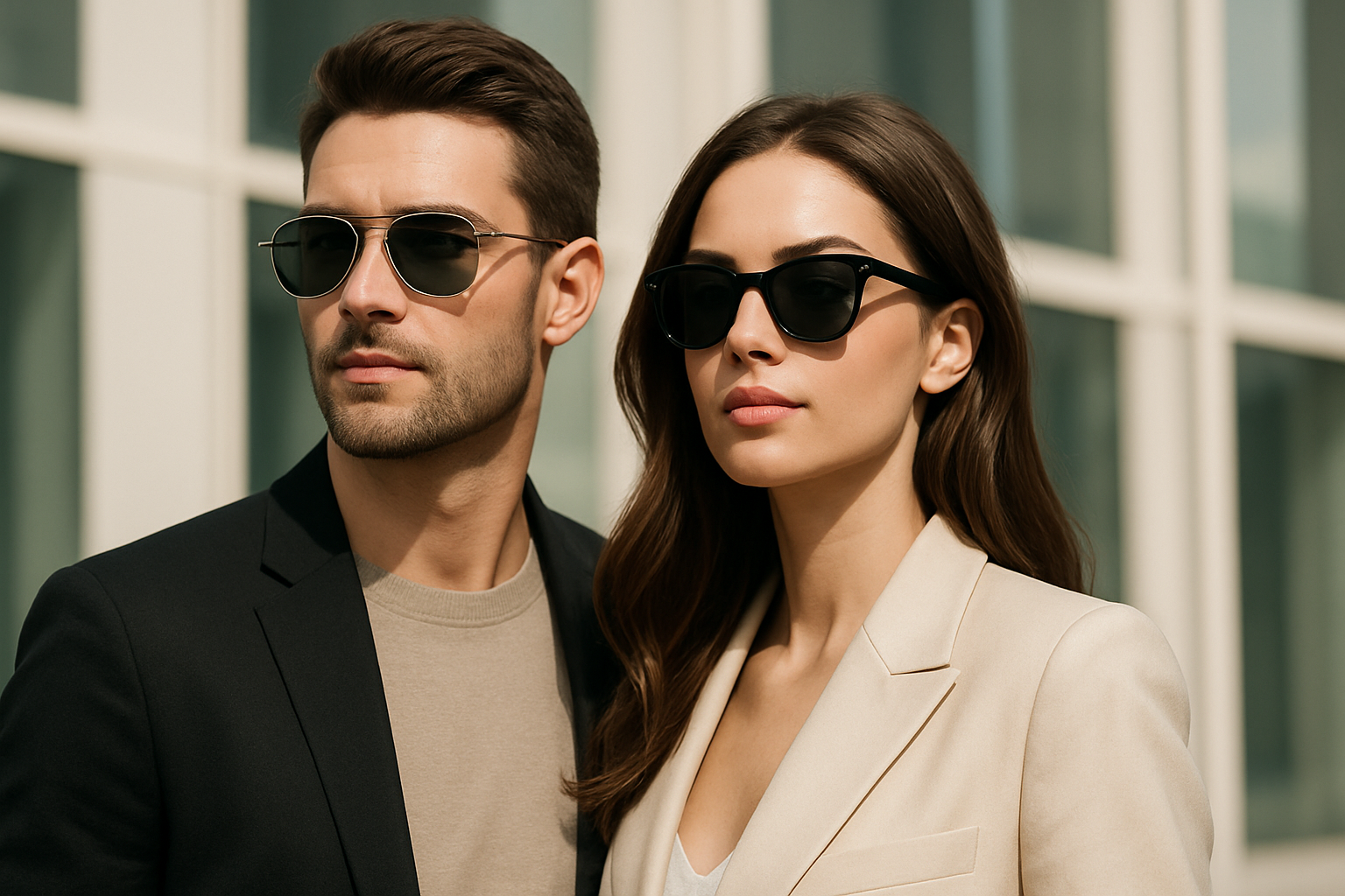 Please generate banner image a couple wear sunglasses
